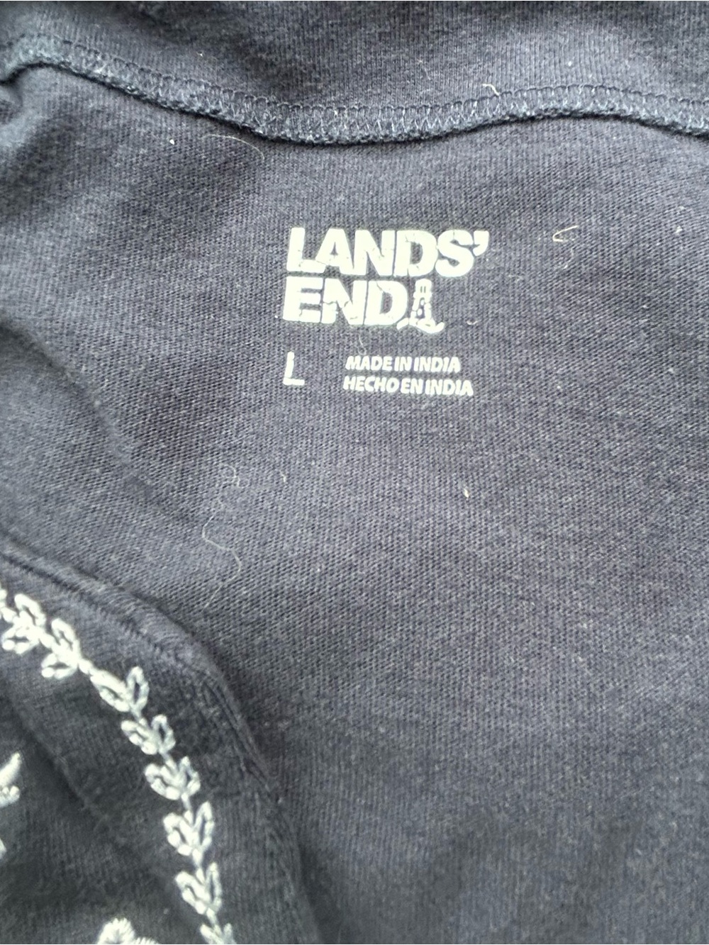 LANDS’ END Cotton Sleeveless Navy Dress Coverup Embroidered Pockets Size L - Picture 5 of 7